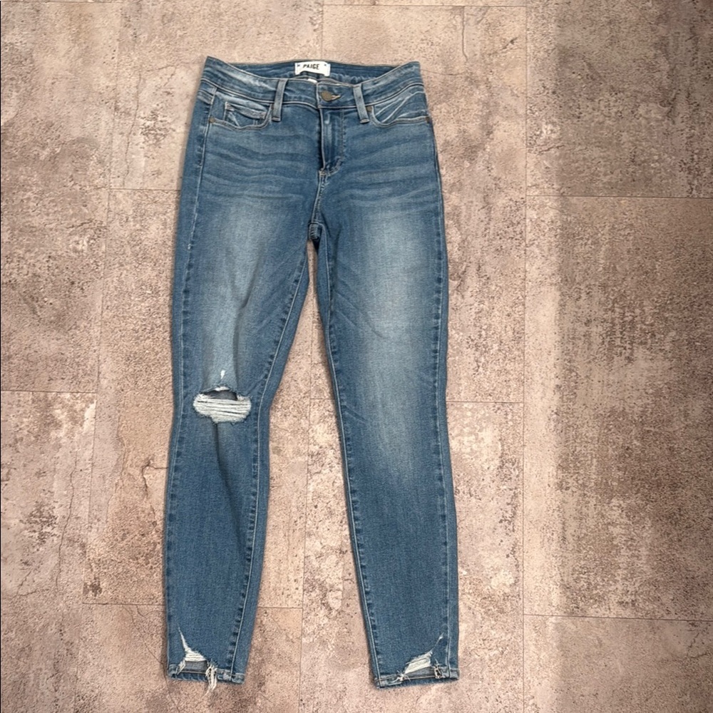 PAIGE Blue Skinny Jeans with Frayed Hem